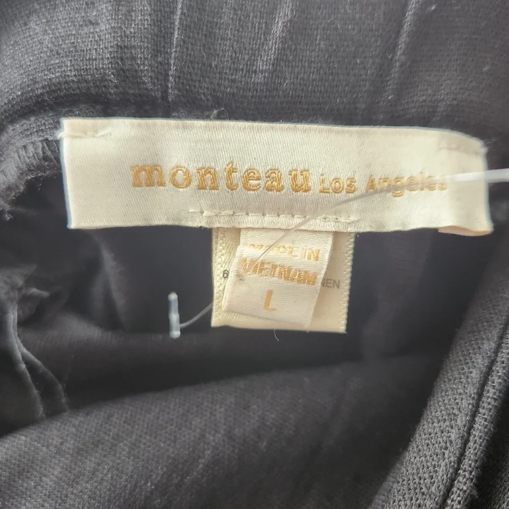 Monteau Black Linen Rayon Blend Tie-Waist V-Cutout Back Cropped Jumpsuit Size L - Picture 5 of 11